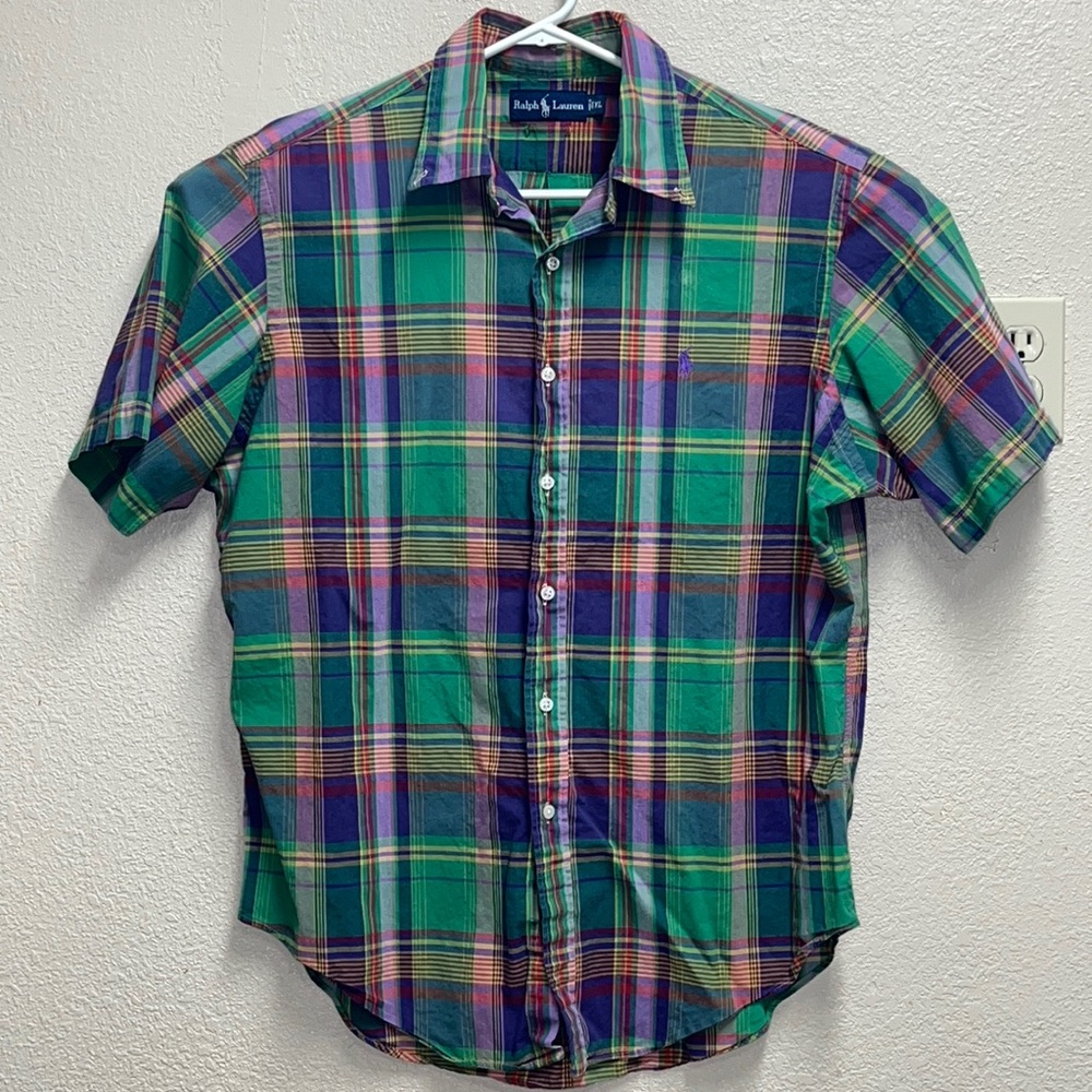 Ralph Lauren Short Sleeve Button Down Colorful Plaid Size XL B56